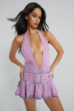 Jaded London Mini Dresses*Malibu Plunge Denim Mini Dress
