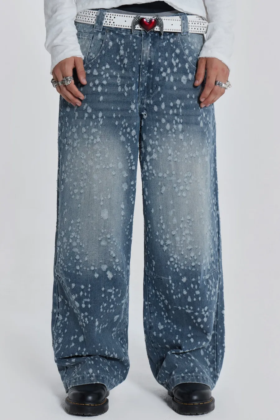 Jaded London Jeans*Mid Blue Shredded Colossus Jeans