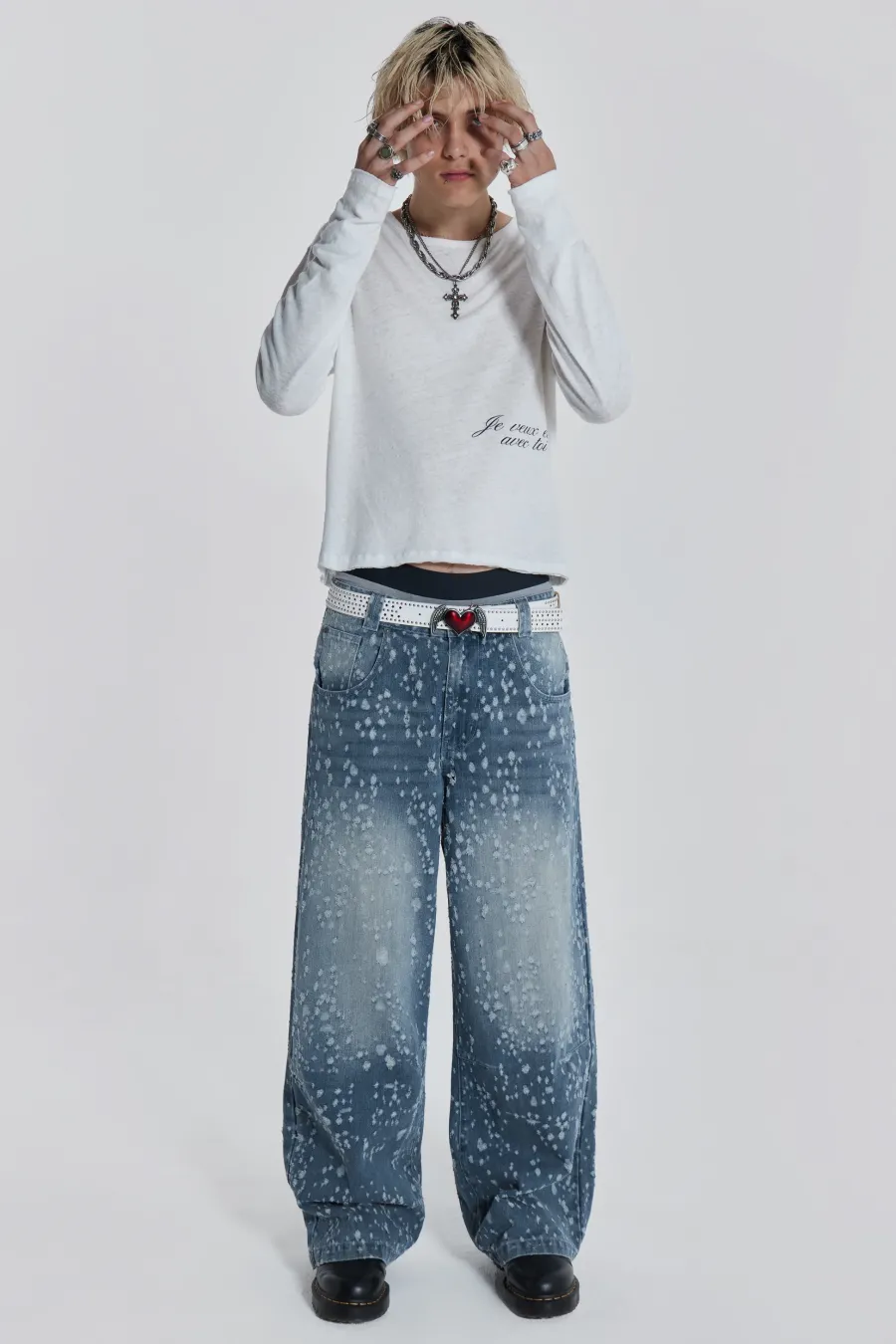 Jaded London Jeans*Mid Blue Shredded Colossus Jeans
