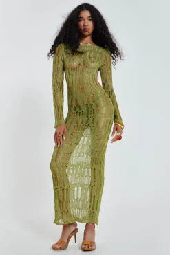 Jaded London New In Beach & Swimwear*Moss Green Metallic Umbra Maxi Dress