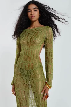 Jaded London New In Beach & Swimwear*Moss Green Metallic Umbra Maxi Dress