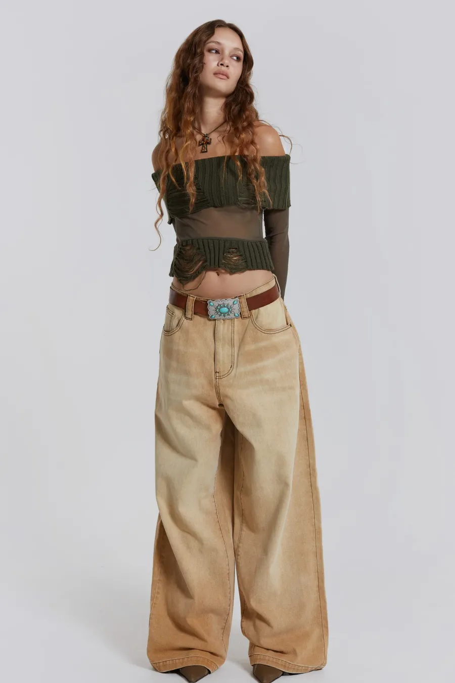 Jaded London Knitwear*Nova Off The Shoulder Mesh Top