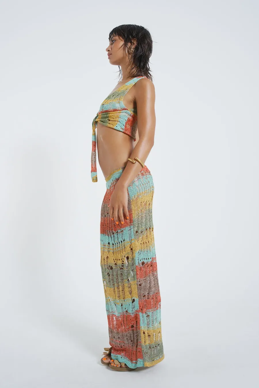 Jaded London Beach Skirts*Odette Striped Laddered Knit Maxi Skirt