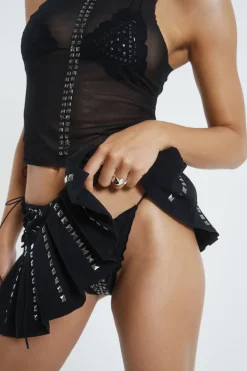 Jaded London *Onyx Pleated Beach Micro Mini Skirt With Stud Detail