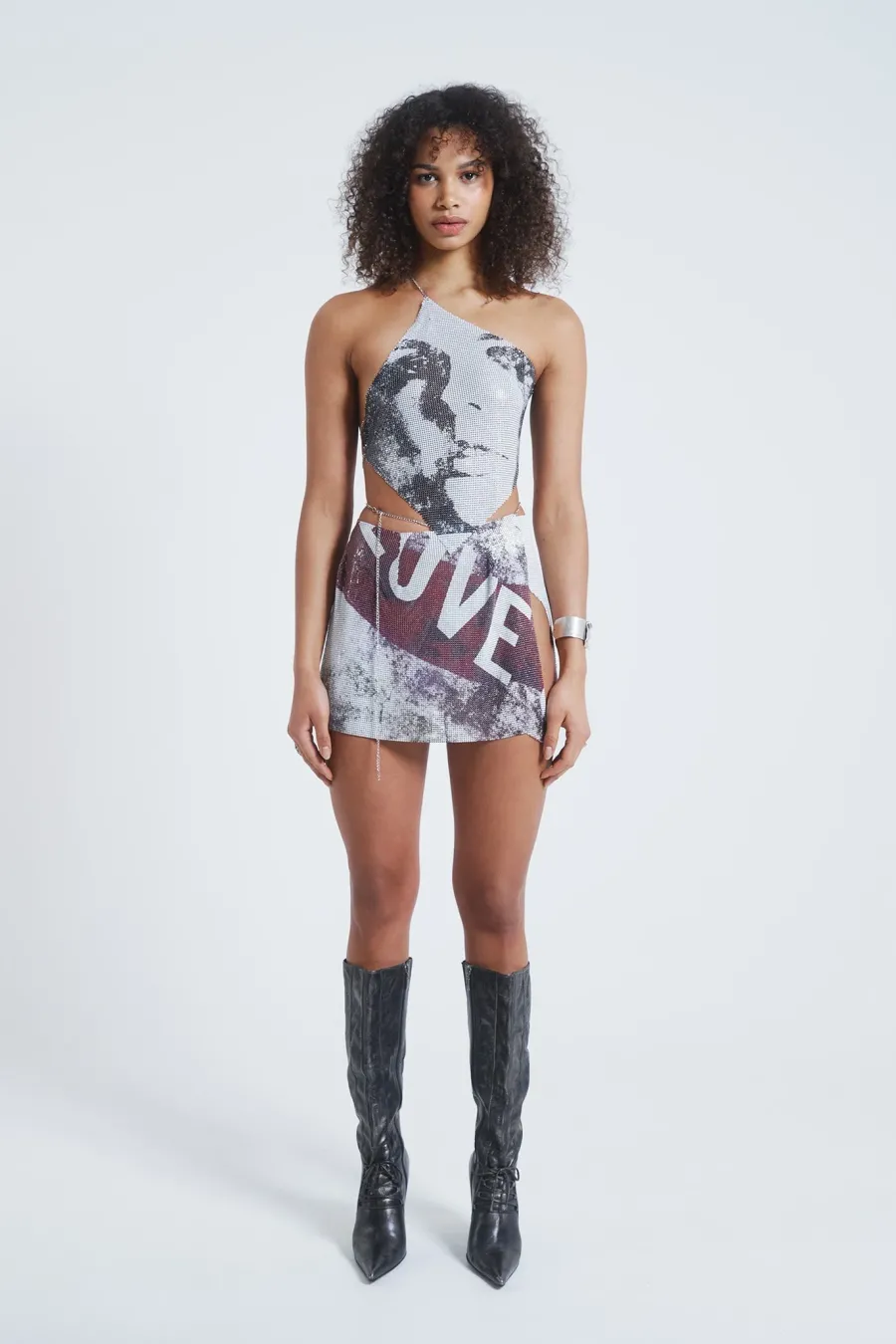 Jaded London *Printed Chain Mail Draped Top