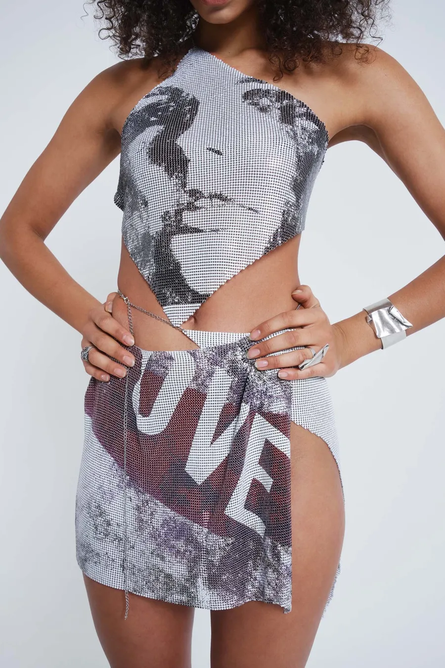 Jaded London *Printed Chain Mail Draped Top
