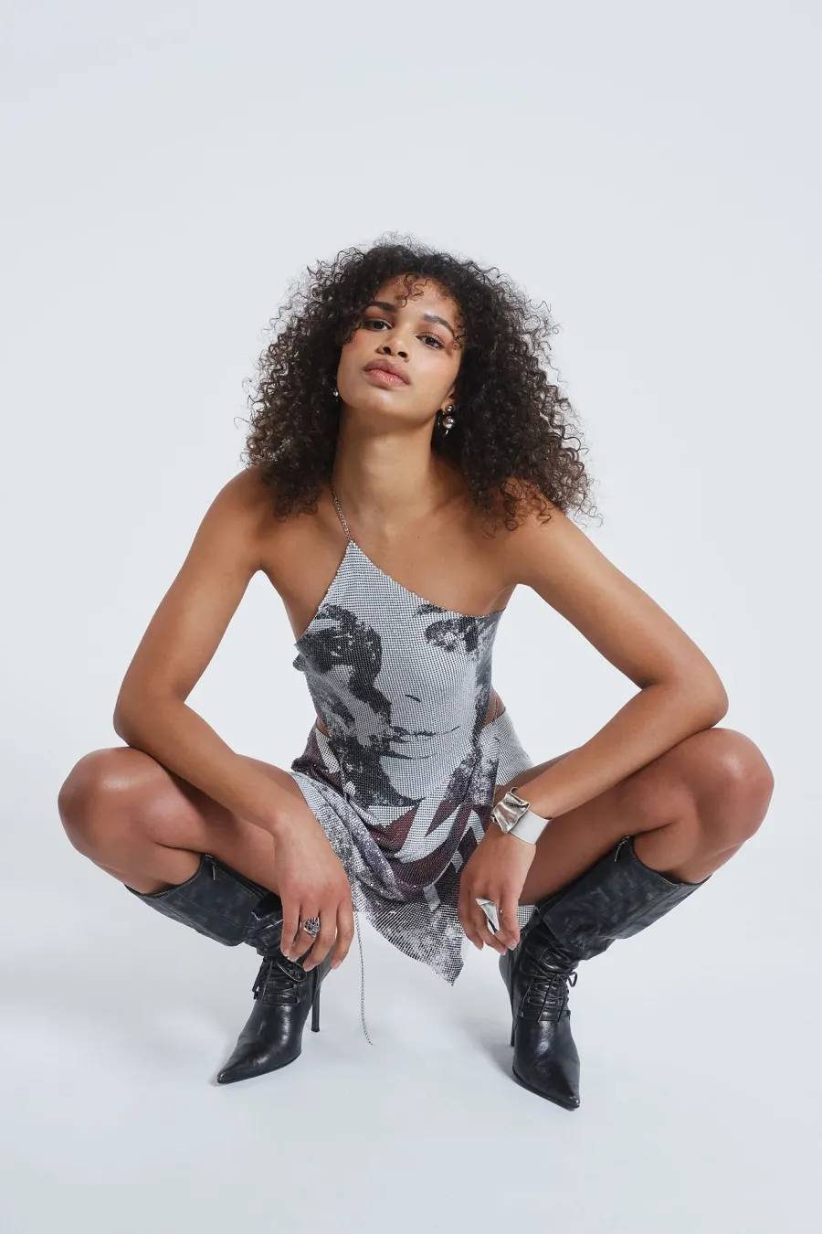 Jaded London *Printed Chain Mail Draped Top