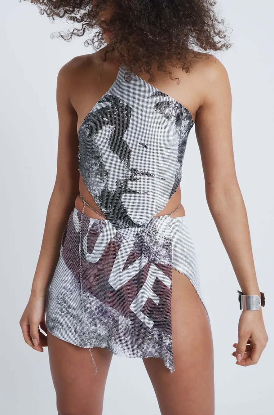Jaded London *Printed Chain Mail Draped Top