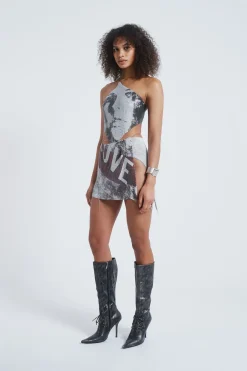 Jaded London *Printed Chain Mail Wrap Mini Skirt