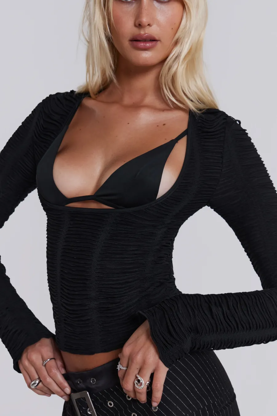 Jaded London Knitwear*Rain Long Sleeve Top With Bralette