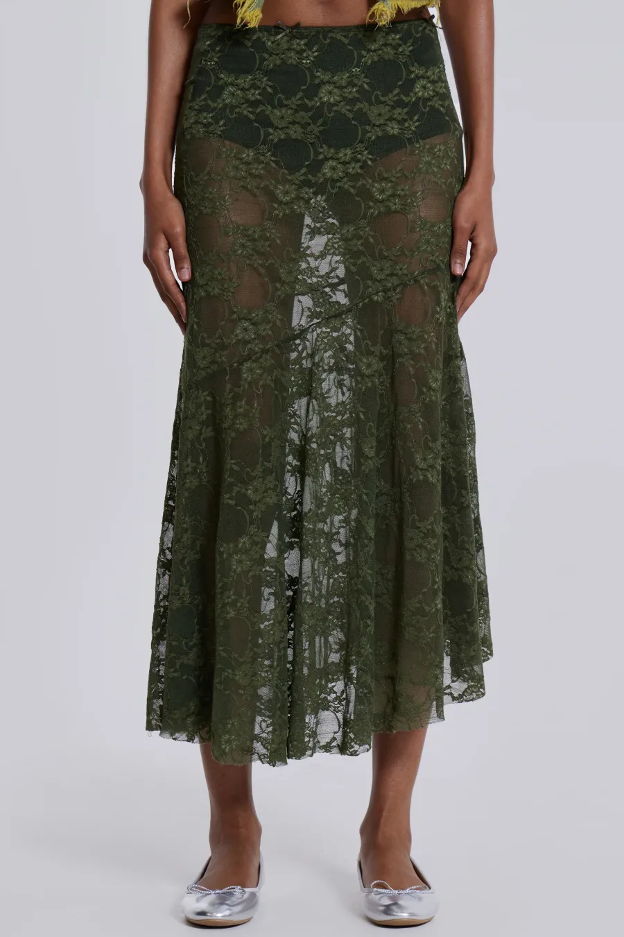 Jaded London Midi Skirts*Rhea Khaki Lace Midi Skirt