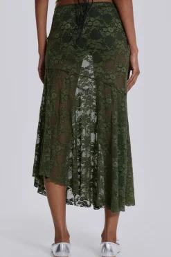 Jaded London Midi Skirts*Rhea Khaki Lace Midi Skirt