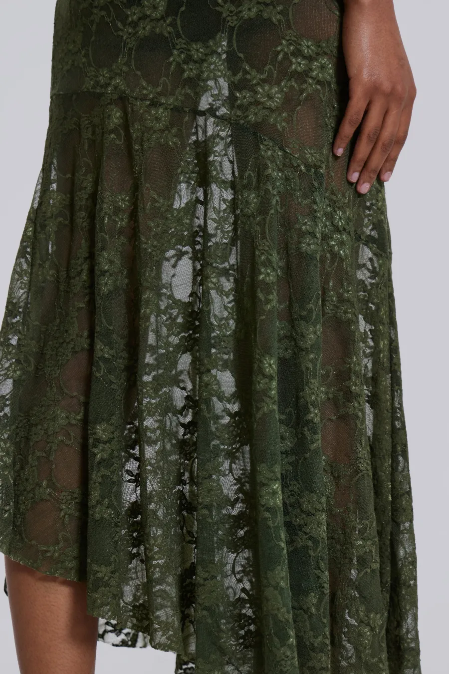 Jaded London Midi Skirts*Rhea Khaki Lace Midi Skirt