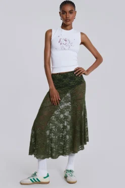 Jaded London Midi Skirts*Rhea Khaki Lace Midi Skirt