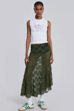 Jaded London New In Beach & Swimwear*Rhea Khaki Lace Midi Skirt