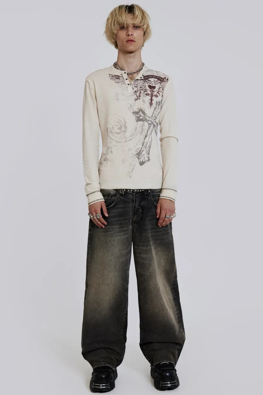 Jaded London T-Shirts*Sanctified Waffle Henley