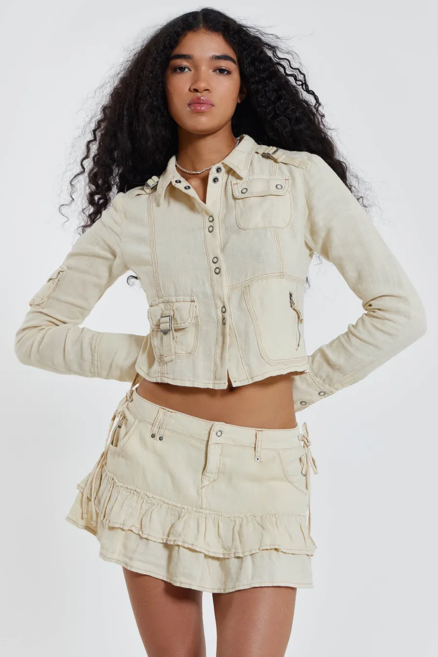 Jaded London *Santal Linen Cargo Mini Skirt
