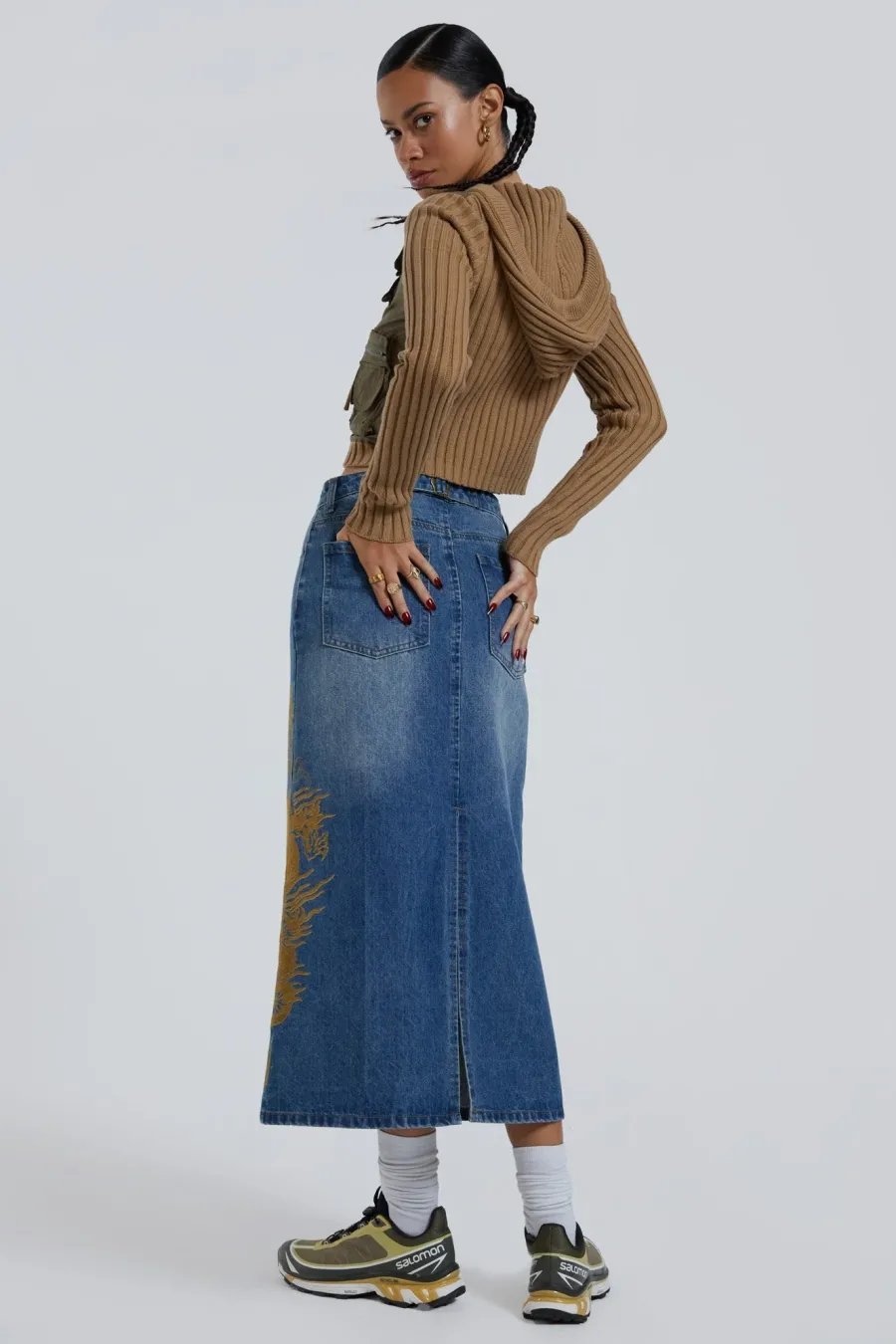 Jaded London Maxi Skirts*Serpent Denim Slit Maxi Skirt
