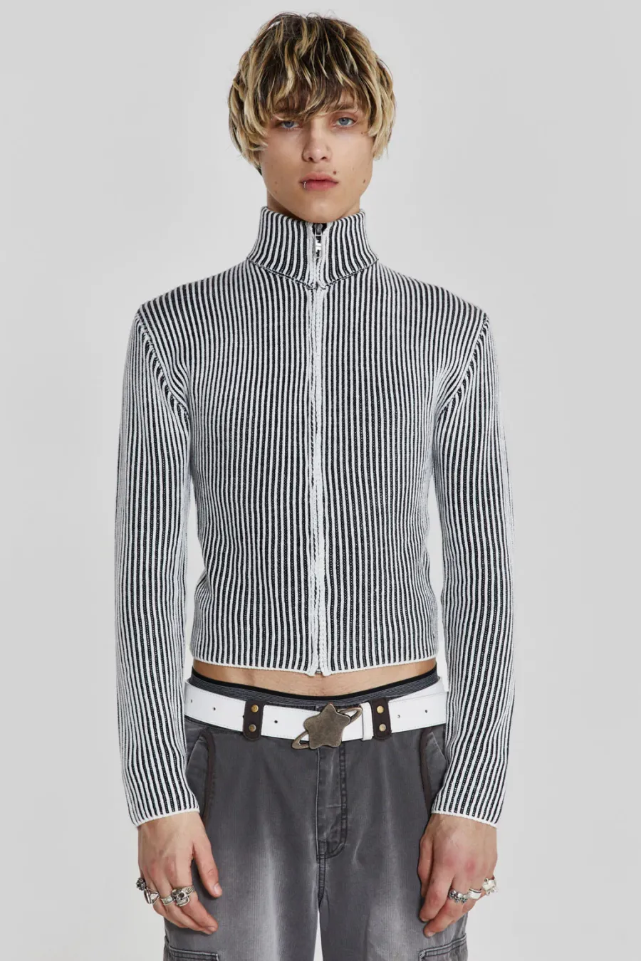 Jaded London Knitwear*Shadow White Lucid Knit Track Top