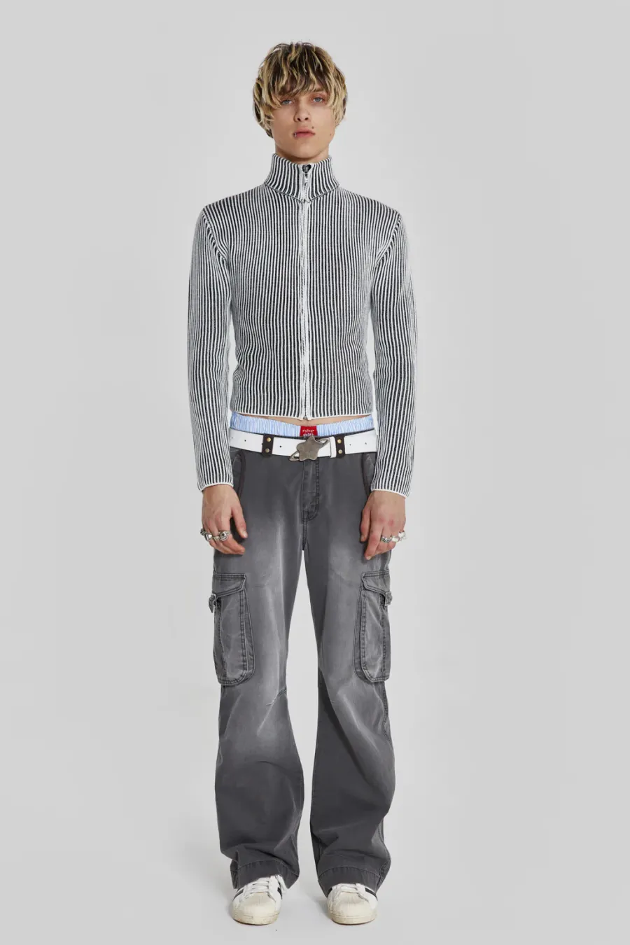 Jaded London Knitwear*Shadow White Lucid Knit Track Top