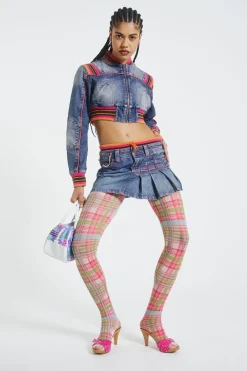 Jaded London *Sherbet Denim Side Pleat Mini Skirt