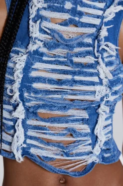 Jaded London *Shredded Denim High Neck Top