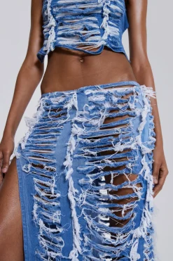 Jaded London *Shredded Denim Maxi Skirt