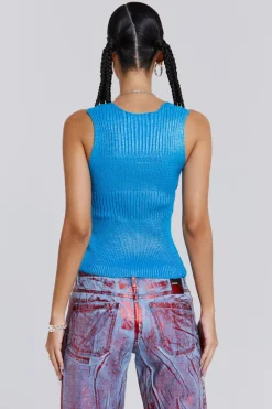 Jaded London Knitwear*Steel Metallic Knitted Sliced Top