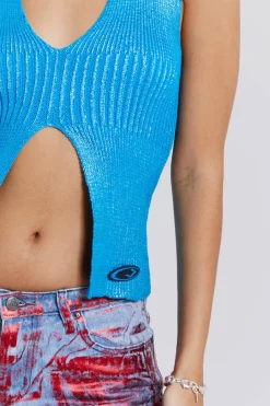 Jaded London Knitwear*Steel Metallic Knitted Sliced Top