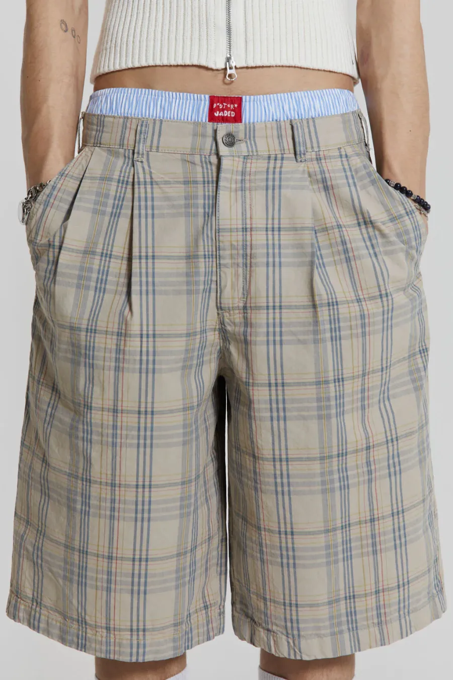 Jaded London Jorts & Shorts*Stone Check Fairway Shorts