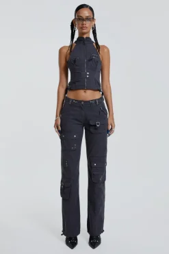 Jaded London *Vintage Grey Cargo Halter Neck Top With Pocket Detail