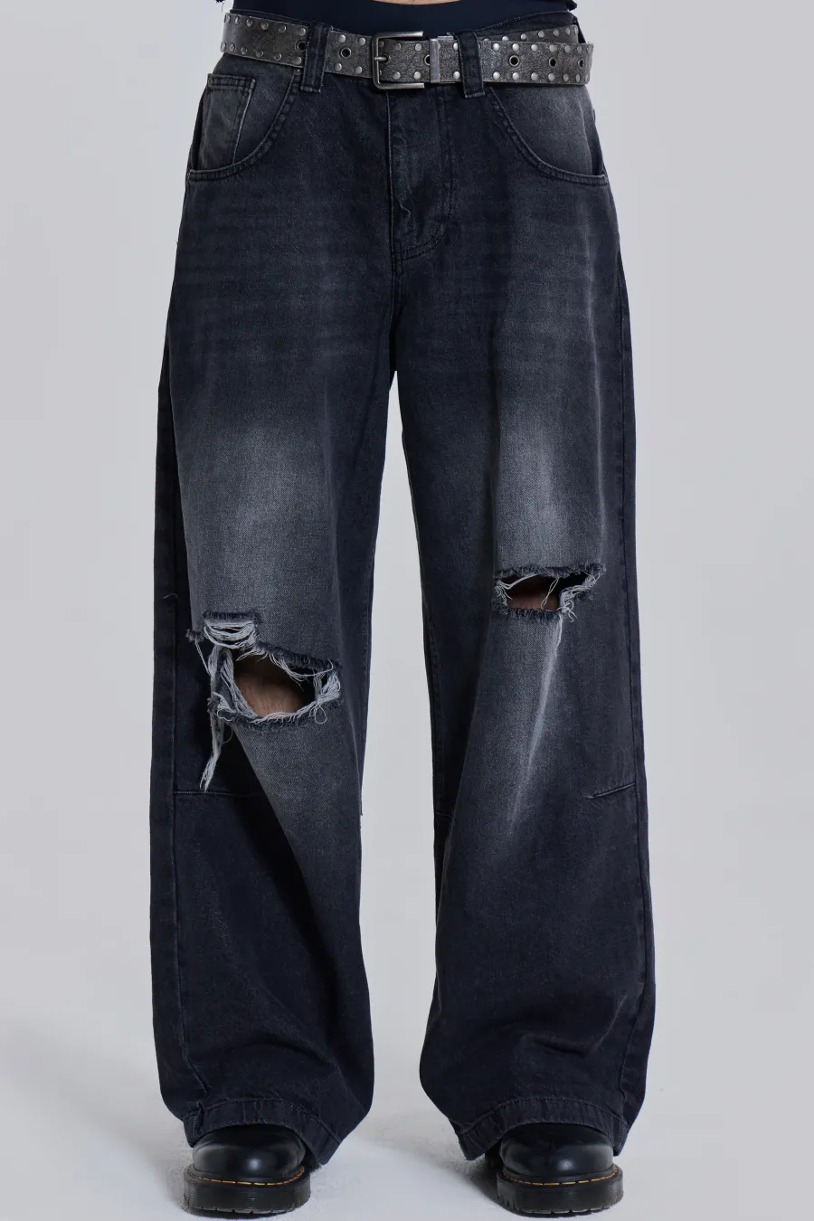 Jaded London Jeans*Washed Black Busted Colossus Baggy Jeans