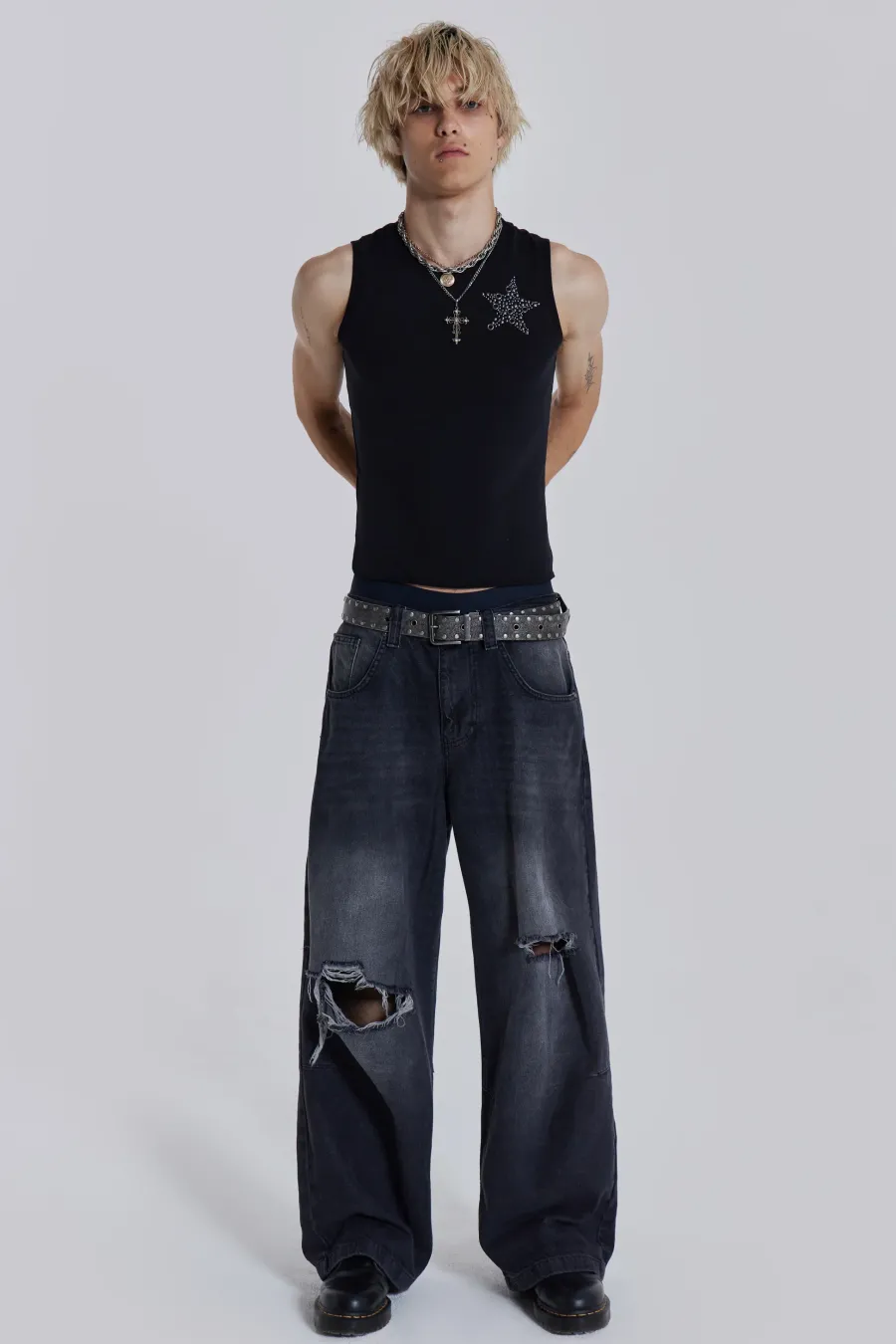Jaded London Jeans*Washed Black Busted Colossus Baggy Jeans