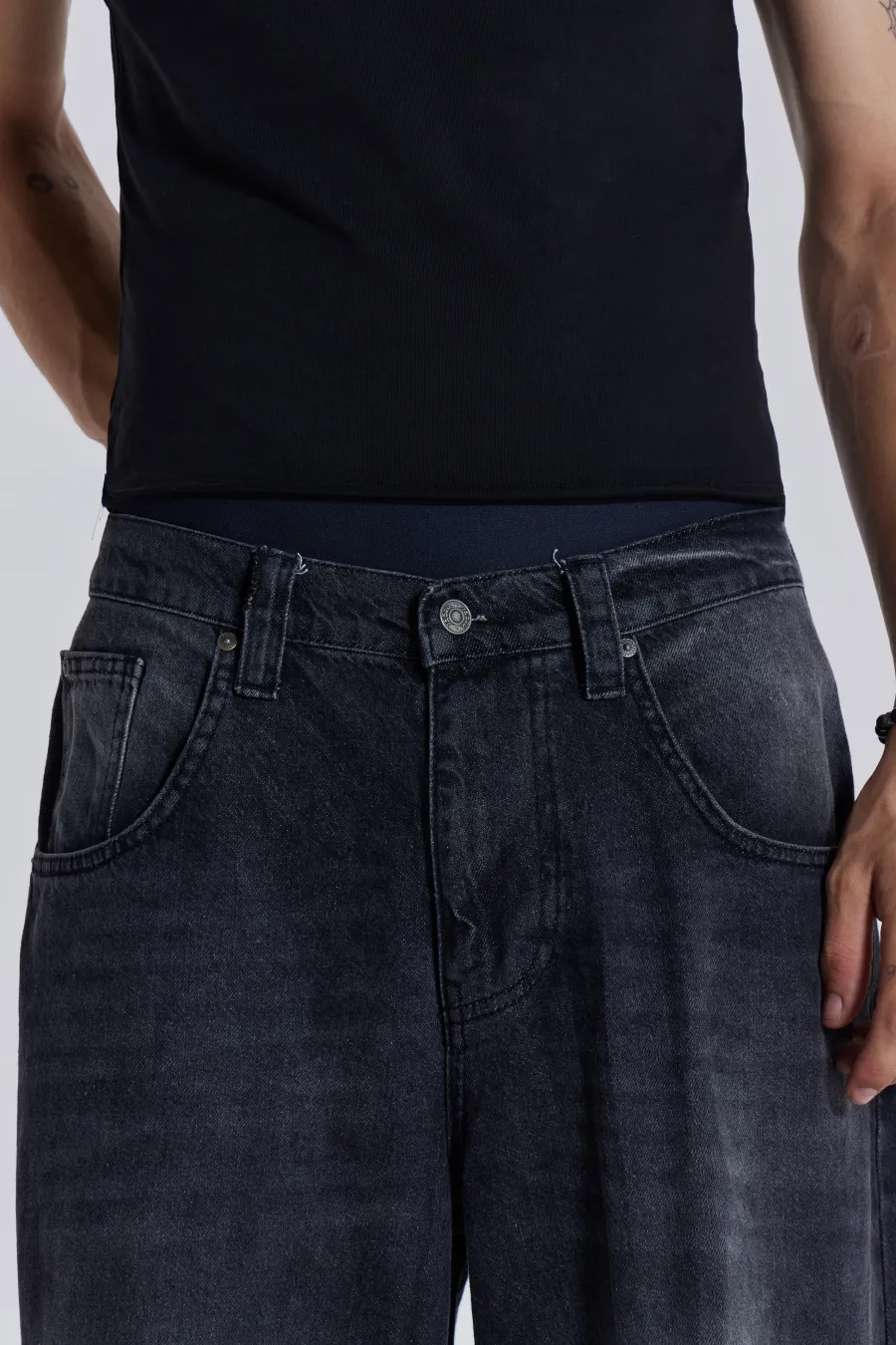 Jaded London Colossus Jeans*Washed Black Busted Colossus Baggy Jeans