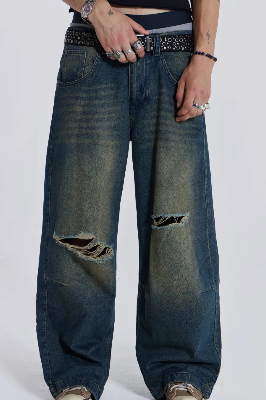 Jaded London Colossus Jeans*Washed Blue Busted Colossus Jeans