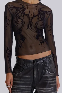 Jaded London Long Sleeve Tops*Wings Mesh Top