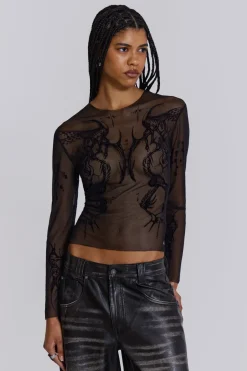 Jaded London Long Sleeve Tops*Wings Mesh Top